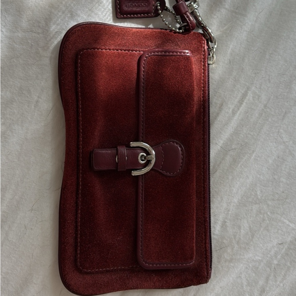 Coach Deep Red Suede Wristlet